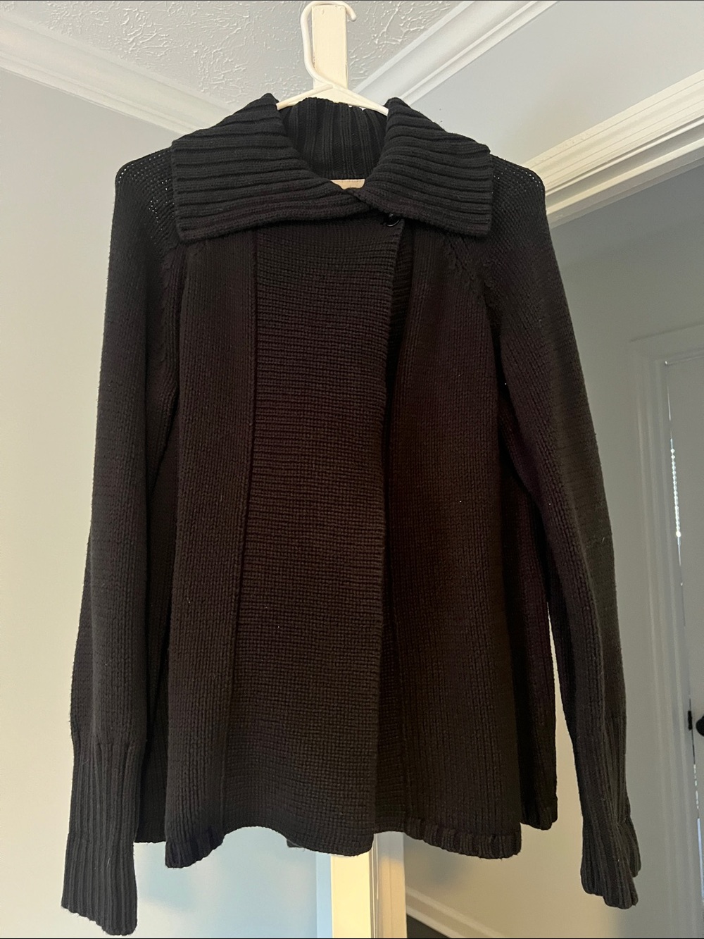 Crate&Barrel Black Ribbed Collared Knit Cardigan